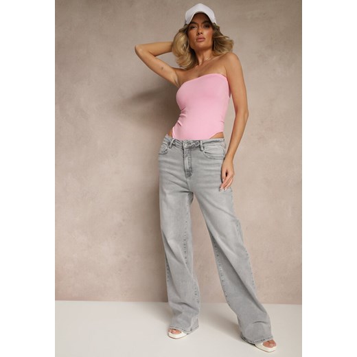 Jasnoszare Jeansy High Waist z Szeroką Nogawką Aliriana ze sklepu renee.pl w kategorii Jeansy damskie - zdjęcie 179962669