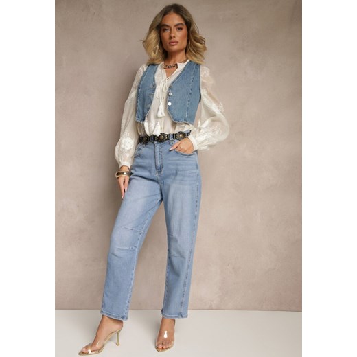 Niebieskie Jeansy Balloon High Waist z Przeszyciami na Wysokości Kolan Nollimi ze sklepu renee.pl w kategorii Jeansy damskie - zdjęcie 179962689