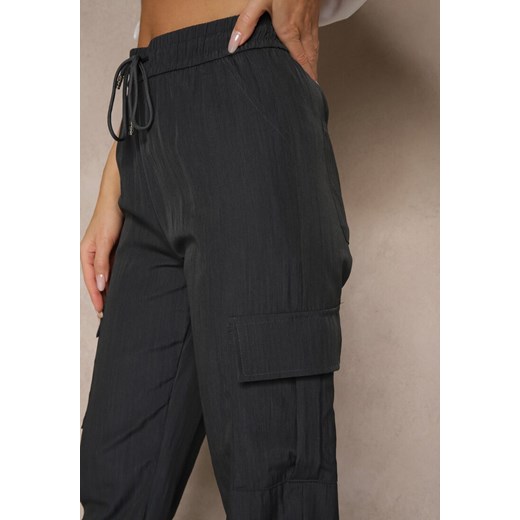 Granatowe Spodnie Cargo z Bawełną o Szerokim Kroju High Waist Mairiora Renee XL promocyjna cena renee.pl