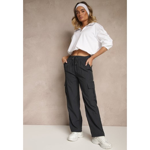 Granatowe Spodnie Cargo z Bawełną o Szerokim Kroju High Waist Mairiora Renee XL okazyjna cena renee.pl