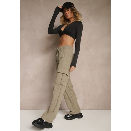 Zielone Spodnie Cargo z Bawełną o Szerokim Kroju High Waist Mairiora ze sklepu renee.pl w kategorii Spodnie damskie - zdjęcie 179963007