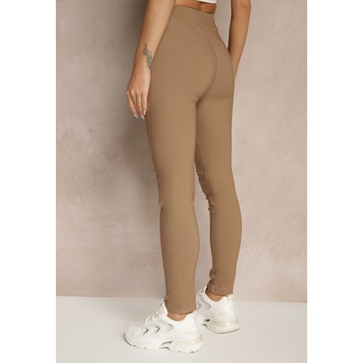 Ciemnobeżowe Spodnie z Bawełną i Sznurowaniem Purrena Renee L okazja renee.pl