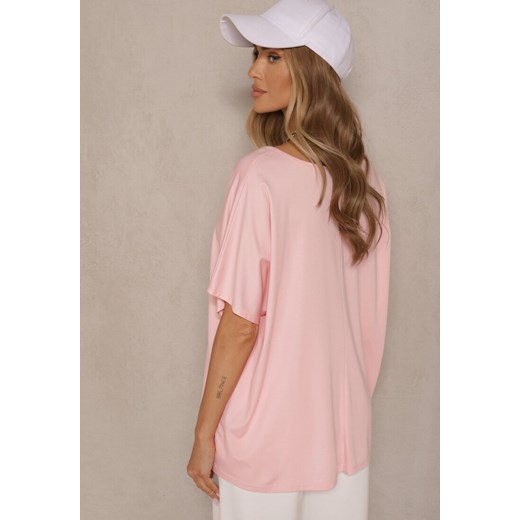 Jasnoróżowy T-shirt z Wiskozą w Stylu Nietoperza Liofala Renee ONE SIZE okazja renee.pl