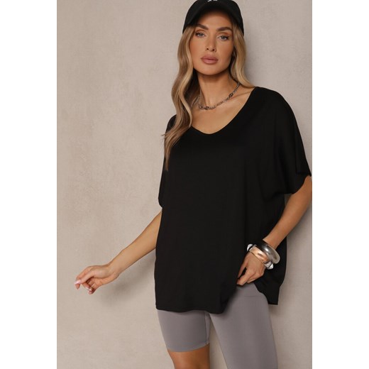 Czarny T-shirt z Wiskozą w Stylu Nietoperza Liofala ze sklepu renee.pl w kategorii Bluzki damskie - zdjęcie 179963457