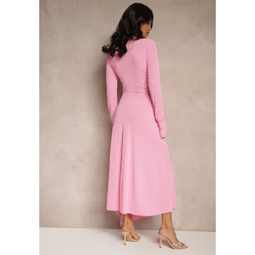 Różowa Asymetryczna Sukienka Koktajlowa z Ozdobnymi Guzikami Dralriti Renee M okazyjna cena renee.pl