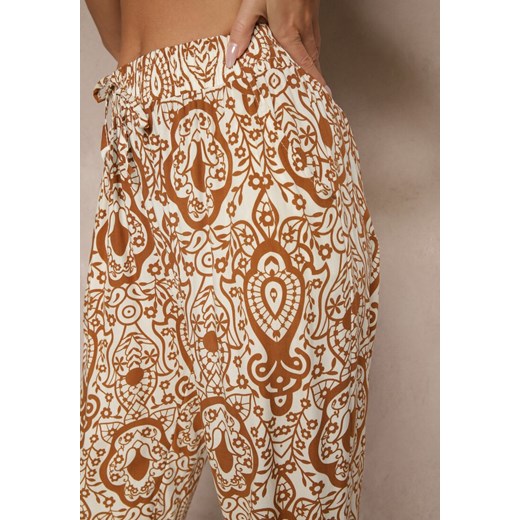Brązowe Wiskozowe Spodnie High Waist Zdobione Ornamentalnym Printem Jenavitha Renee L promocyjna cena renee.pl