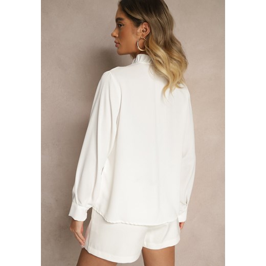 Biała Bluzka z Dekoltem w Kształcie Litery V Zdobionym Falbanką Davissia Renee ONE SIZE renee.pl okazyjna cena