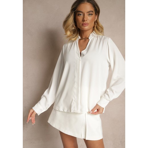 Biała Bluzka z Dekoltem w Kształcie Litery V Zdobionym Falbanką Davissia Renee ONE SIZE okazja renee.pl