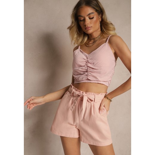 Różowe Szorty z Bawełny High Waist Ozdobione Paskiem Lioziera ze sklepu renee.pl w kategorii Szorty - zdjęcie 179964969