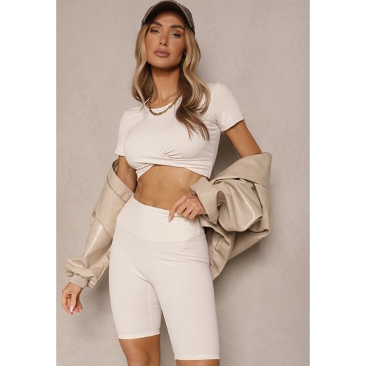 Beżowe Szorty Kolarki High Waist Ellisovia ze sklepu renee.pl w kategorii Szorty - zdjęcie 179965169