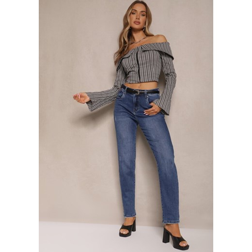 Granatowe Jeansy Mom Fit High Waist Meviranne ze sklepu renee.pl w kategorii Jeansy damskie - zdjęcie 179966689