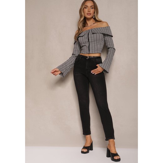 Czarne Jeansy Typu Skinny z Bawełną High Waist Mevule ze sklepu renee.pl w kategorii Jeansy damskie - zdjęcie 179966719