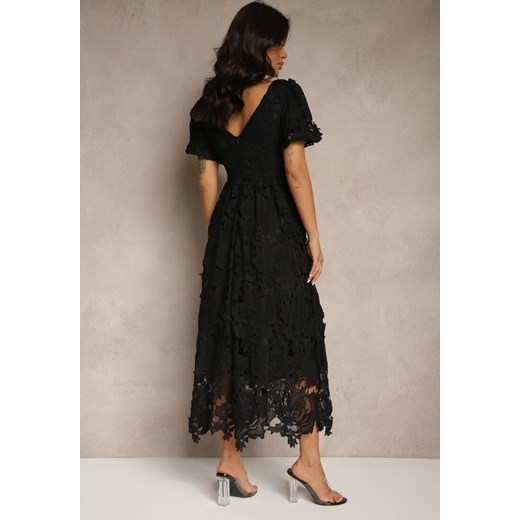 Czarna Koronkowa Sukienka Koktajlowa z Głębokim Trójkątnym Dekoltem Wrenna Renee S renee.pl wyprzedaż