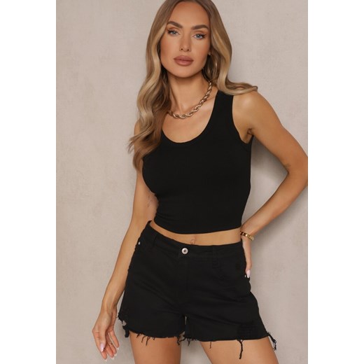 Czarny Tank Top Prążkowany Toslina ze sklepu renee.pl w kategorii Bluzki damskie - zdjęcie 179967346