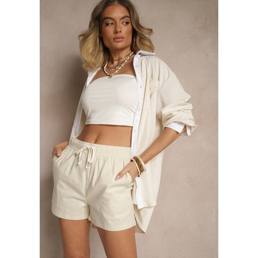 Jasnobeżowe Szorty z Bawełny High Waist Elliorea ze sklepu renee.pl w kategorii Szorty - zdjęcie 179967376