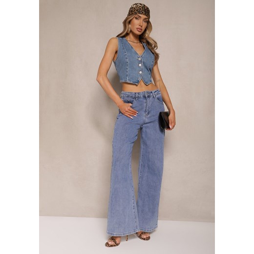 Jasnoniebieskie Jeansy High Waist z Szeroką Nogawką Nadell ze sklepu renee.pl w kategorii Jeansy damskie - zdjęcie 179967975