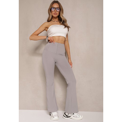Jasnoszare Spodnie Dzwony High Waist Odavia ze sklepu renee.pl w kategorii Spodnie damskie - zdjęcie 179968005