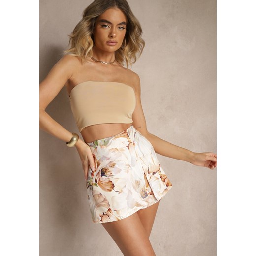Beżowe Spódnico-Szorty High Waist w Kwiaty Delliena ze sklepu renee.pl w kategorii Szorty - zdjęcie 179968626