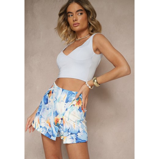 Jasnoniebieskie Spódnico-Szorty High Waist w Kwiaty Delliena ze sklepu renee.pl w kategorii Szorty - zdjęcie 179968636