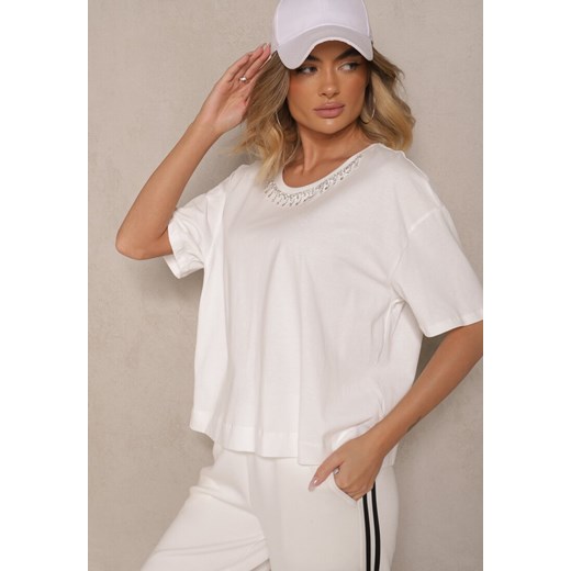 Biały T-shirt z Bawełny z Cyrkoniami Fadeola ze sklepu renee.pl w kategorii Bluzki damskie - zdjęcie 179968656