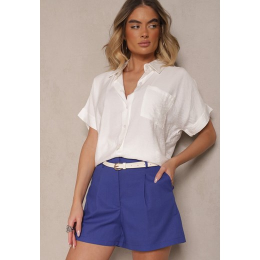 Niebieskie Szorty z Bawełną High Waist w Klasycznym Stylu Sefore ze sklepu renee.pl w kategorii Szorty - zdjęcie 179968706