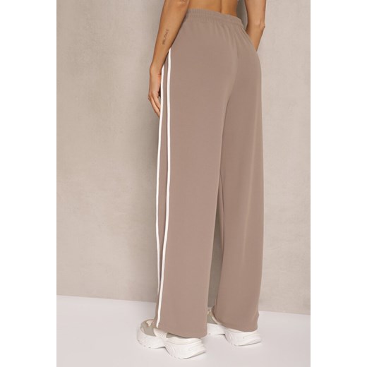 Brązowe Szerokie Spodnie Dresowe High Waist Zdobione Lampasami Sopaline Renee M okazja renee.pl