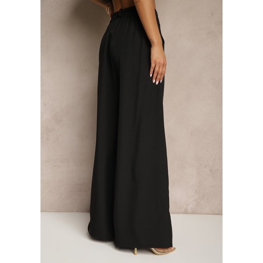 Czarne Spodnie Garniturowe o Szerokim Kroju High Waist Peavelle Renee M promocja renee.pl