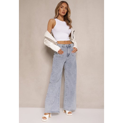 Jasnoniebieskie Jeansy z Bawełną i Wiskozą High Waist o Szerokim Kroju Galeriela ze sklepu renee.pl w kategorii Jeansy damskie - zdjęcie 179969306