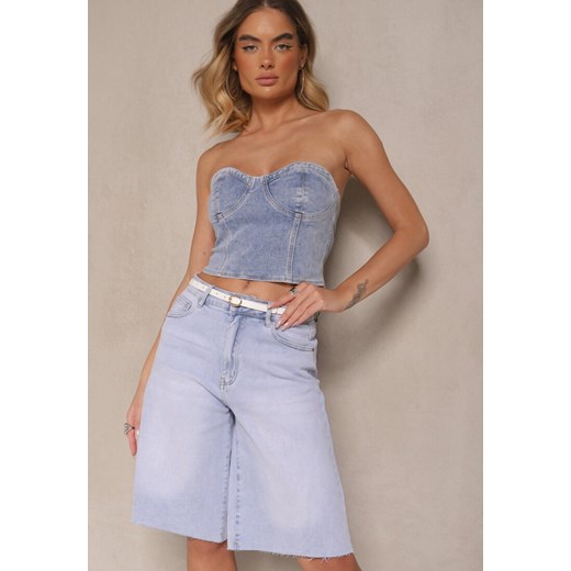 Jasnoniebieskie Bawełniane Szorty Jeansowe w Stylu Bermudów High Waist Tenizea ze sklepu renee.pl w kategorii Szorty - zdjęcie 179969356