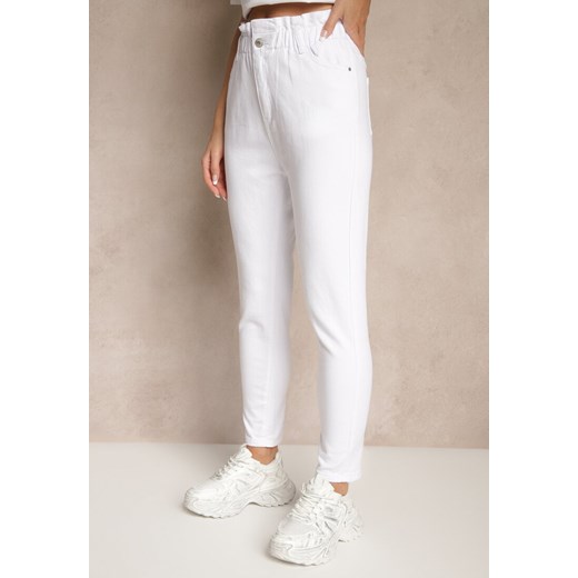 Białe Jeansy z Bawełny Mom Fit High Waist Folima ze sklepu renee.pl w kategorii Jeansy damskie - zdjęcie 179969359