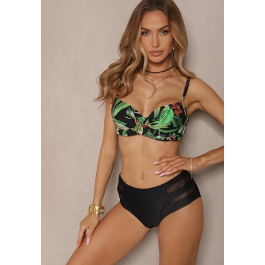 Czarne Bikini Biustonosz w Liście i Majtki Figi z Siateczkowymi Wstawkami Kinalea ze sklepu renee.pl w kategorii Stroje kąpielowe - zdjęcie 179969396