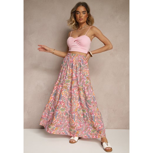 Różowa Spódnica Rozkloszowana High Waist z Motywem Paisley Nevolissa Renee L wyprzedaż renee.pl