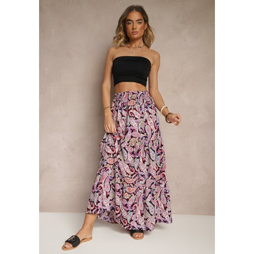 Fioletowa Spódnica Rozkloszowana High Waist z Motywem Paisley Nevolissa ze sklepu renee.pl w kategorii Spódnice - zdjęcie 179969725