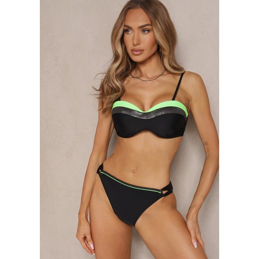 Zielono-Czarne Bikini z Metaliczną Nicią Usztywniany Biustonosz i Figi Mitelle ze sklepu renee.pl w kategorii Stroje kąpielowe - zdjęcie 179969868
