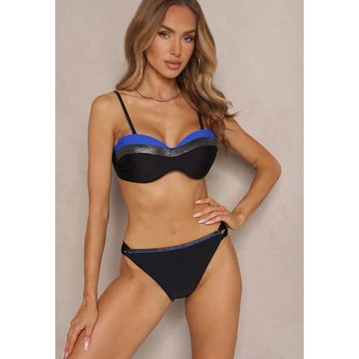 Niebiesko-Czarne Bikini z Metaliczną Nicią Usztywniany Biustonosz i Figi Mitelle ze sklepu renee.pl w kategorii Stroje kąpielowe - zdjęcie 179969886