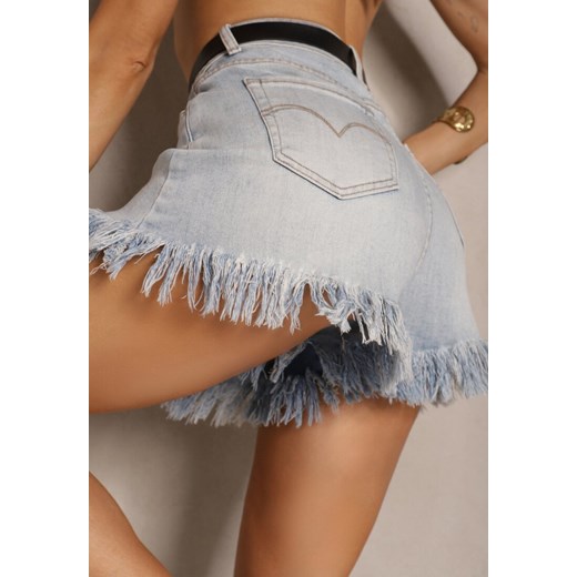 Jasnoniebieskie Spódnico-Szorty High Waist z Bawełną i Postrzępionymi Nogawkami Renee M renee.pl promocyjna cena