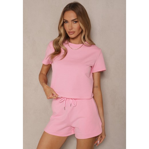 Różowy Bawełniany T-shirt o Fasonie Cropped Galionela ze sklepu renee.pl w kategorii Bluzki damskie - zdjęcie 179970826
