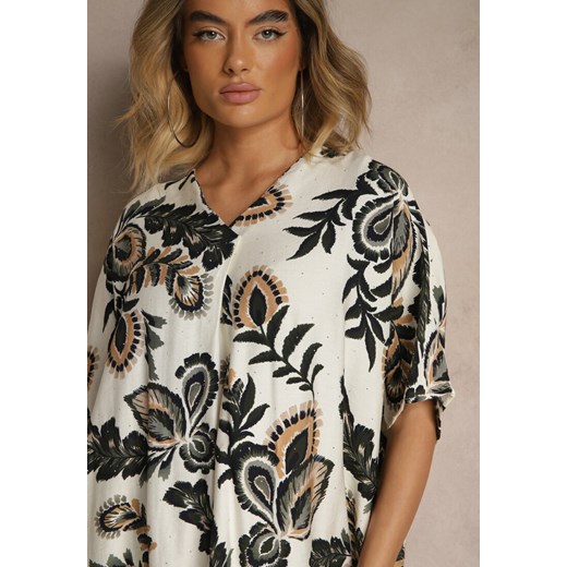 Ciemnozielona Sukienka z Wiskozą Lnem i Cyrkoniami Sadevore Renee XL okazja renee.pl