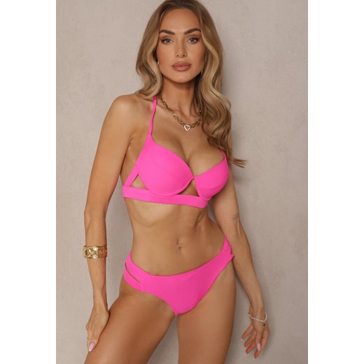 Fuksjowe Bikini Majtki Figi z Wycięciami i Biustonosz z Ozdobnymi Paskami Kinalana ze sklepu renee.pl w kategorii Stroje kąpielowe - zdjęcie 179971546