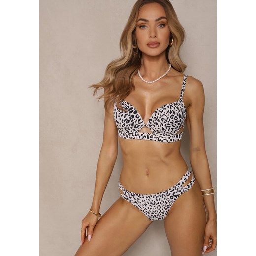 Jasnobeżowe Bikini w Panterkowy Wzór Biustonosz i Majtki Figi Zdobione Wycięciami Savrienne ze sklepu renee.pl w kategorii Stroje kąpielowe - zdjęcie 179971929