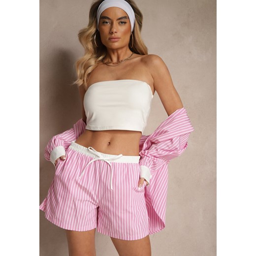 Różowe Szorty High Waist Ozdobione Sznurkami i Paskami Kinthea ze sklepu renee.pl w kategorii Szorty - zdjęcie 179972298