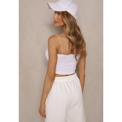 Biały Dopasowany Top z Prążkowanej Bawełny na Ramiączkach Lunessiela Renee M wyprzedaż renee.pl