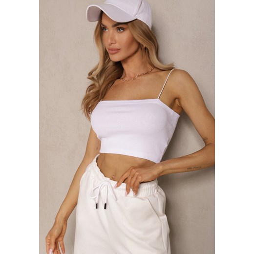 Biały Dopasowany Top z Prążkowanej Bawełny na Ramiączkach Lunessiela Renee M wyprzedaż renee.pl