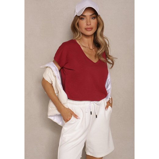 Bordowy T-shirt z Bawełny z Dekoltem w Serek Linithiela ze sklepu renee.pl w kategorii Bluzki damskie - zdjęcie 179972689