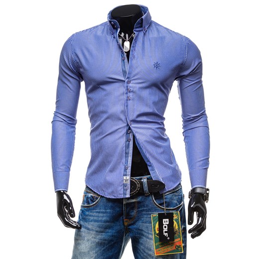 Koszula męska BOLF 4789 niebieska - NIEBIESKI denley-pl fioletowy Koszule z długim rękawem męskie