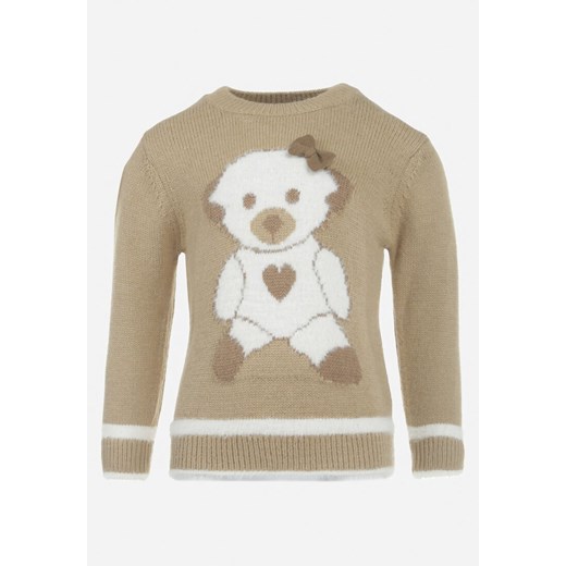 Ciemnobeżowy Sweter z Ozdobnym Misiem Pobli ze sklepu born2be.pl w kategorii Bluzy i swetry - zdjęcie 180015059