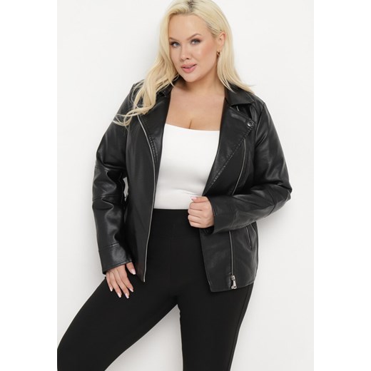 Czarna Kurtka Ramoneska z Imitacji Skóry Azzarella 3XL promocja born2be.pl