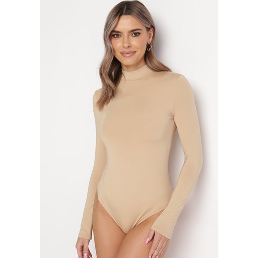 Beżowe Body z Półgolfem i Długimi Rękawami Gavaba ze sklepu born2be.pl w kategorii Body damskie - zdjęcie 180016986