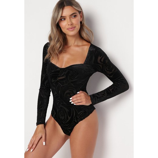 Czarne Welurowe Body z Głębokim Dekoltem Dandie ze sklepu born2be.pl w kategorii Body damskie - zdjęcie 180020388