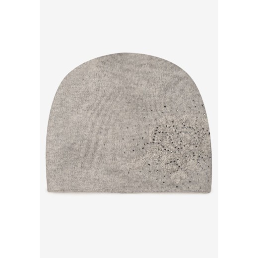 Szara Czapka Beanie z Kaszmirem w Cyrkonie Roccio ze sklepu born2be.pl w kategorii Czapki zimowe damskie - zdjęcie 180022839